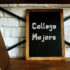 A chalkboard sign that says "college majors."